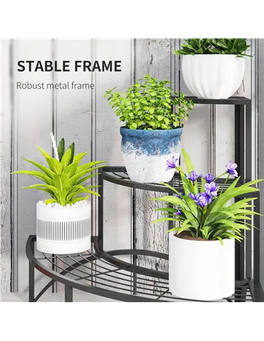 Outsunny Three-Tier Corner Metal Plants Shelves - Black
