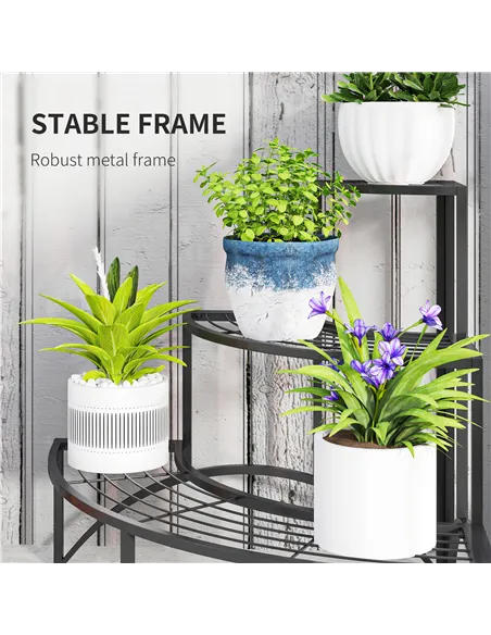 Outsunny Three-Tier Corner Metal Plants Shelves - Black