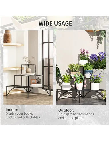 Outsunny Three-Tier Corner Metal Plants Shelves - Black