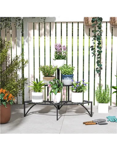 Outsunny Three-Tier Corner Metal Plants Shelves - Black
