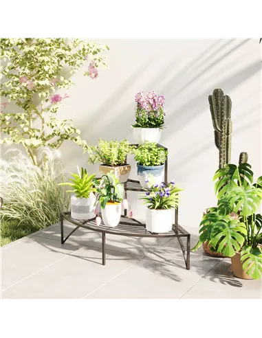 Outsunny Three-Tier Corner Metal Plants Shelves - Black