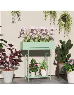 Outsunny 2 Tier Plant Stand, Metal Plant Rack Shelf with Drain Holes, Floor-standing Flower Pot Stand for Indoor Outdoor Garden  2