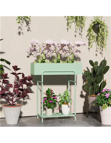 Outsunny 2 Tier Plant Stand, Metal Plant Rack Shelf with Drain Holes, Floor-standing Flower Pot Stand for Indoor Outdoor Garden 