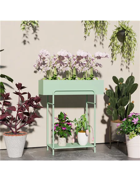 Outsunny 2 Tier Plant Stand, Metal Plant Rack Shelf with Drain Holes, Floor-standing Flower Pot Stand for Indoor Outdoor Garden 