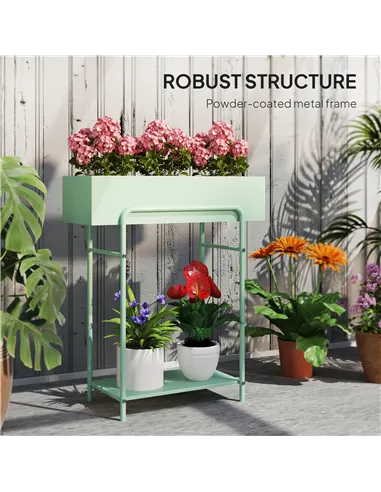 Outsunny 2 Tier Plant Stand, Metal Plant Rack Shelf with Drain Holes, Floor-standing Flower Pot Stand for Indoor Outdoor Garden 