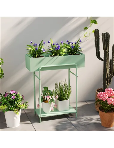 Outsunny 2 Tier Plant Stand, Metal Plant Rack Shelf with Drain Holes, Floor-standing Flower Pot Stand for Indoor Outdoor Garden 