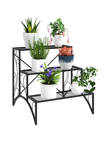 Outsunny Three-Tier Decorative Metal Plant Stand - Black