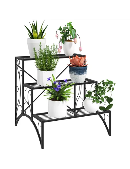 Outsunny Three-Tier Decorative Metal Plant Stand - Black
