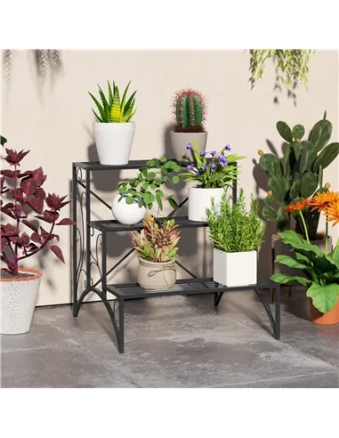 Outsunny Three-Tier Decorative Metal Plant Stand - Black