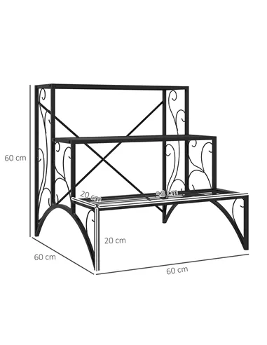 Outsunny Three-Tier Decorative Metal Plant Stand - Black