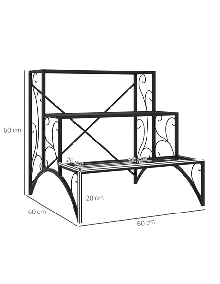 Outsunny Three-Tier Decorative Metal Plant Stand - Black