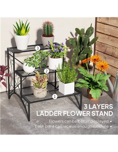 Outsunny Three-Tier Decorative Metal Plant Stand - Black