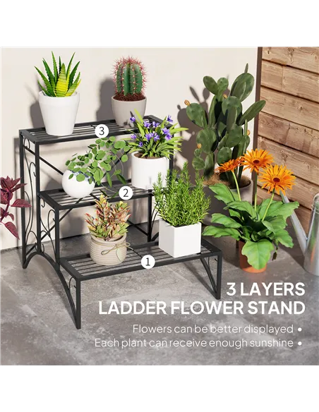 Outsunny Three-Tier Decorative Metal Plant Stand - Black