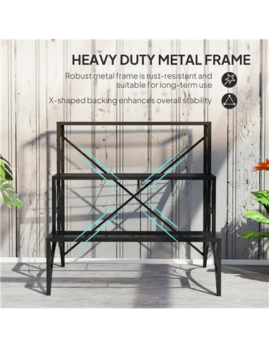 Outsunny Three-Tier Decorative Metal Plant Stand - Black