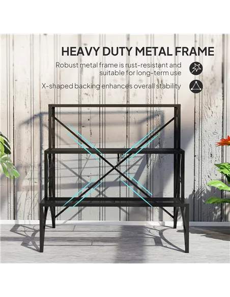 Outsunny Three-Tier Decorative Metal Plant Stand - Black