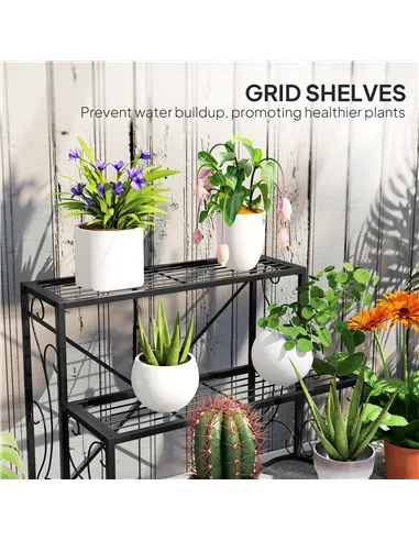 Outsunny Three-Tier Decorative Metal Plant Stand - Black