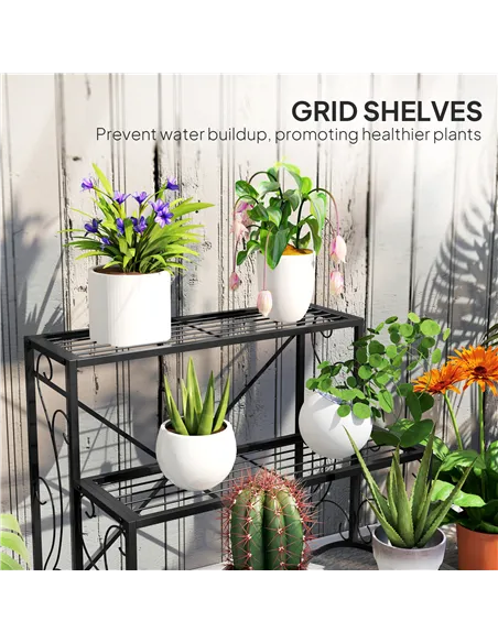 Outsunny Three-Tier Decorative Metal Plant Stand - Black