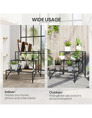 Outsunny Three-Tier Decorative Metal Plant Stand - Black