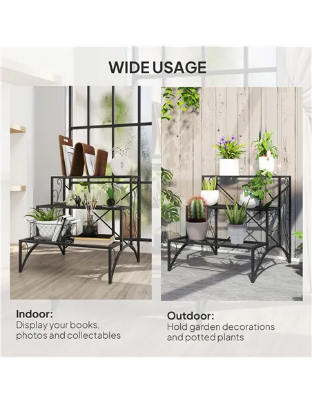 Outsunny Three-Tier Decorative Metal Plant Stand - Black