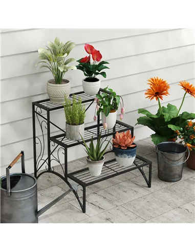 Outsunny Three-Tier Decorative Metal Plant Stand - Black