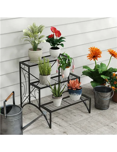 Outsunny Three-Tier Decorative Metal Plant Stand - Black