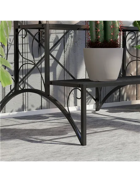 Outsunny Three-Tier Decorative Metal Plant Stand - Black