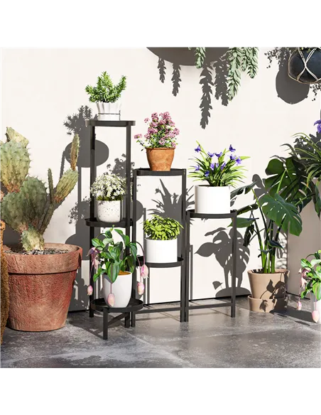 Outsunny 3 Tier Plant Stand Indoor Outdoor, Foldable Corner Plant Stands for Multiple Plants, Metal Round Flower Pot Holder for 