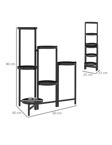 Outsunny 3 Tier Plant Stand Indoor Outdoor, Foldable Corner Plant Stands for Multiple Plants, Metal Round Flower Pot Holder for 