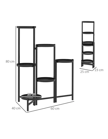 Outsunny 3 Tier Plant Stand Indoor Outdoor, Foldable Corner Plant Stands for Multiple Plants, Metal Round Flower Pot Holder for 