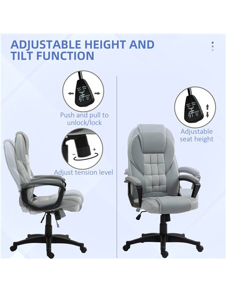 HOMCOM Faux Leather Office Chair - Grey