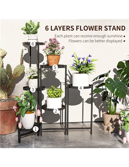 Outsunny 3 Tier Plant Stand Indoor Outdoor, Foldable Corner Plant Stands for Multiple Plants, Metal Round Flower Pot Holder for 