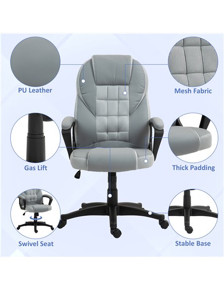 HOMCOM Faux Leather Office Chair - Grey