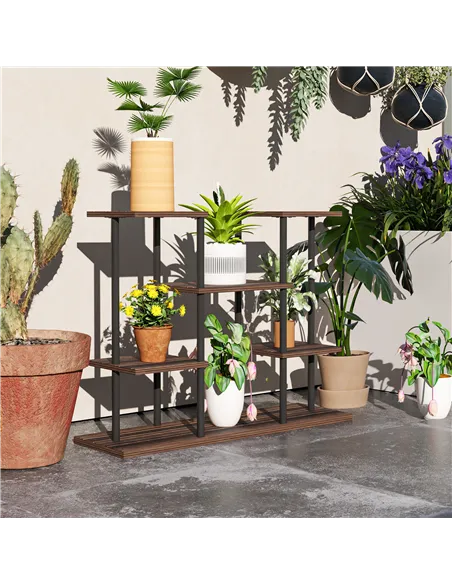 Outsunny Four-Tier Wooden Shelf Plant Stand