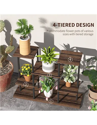 Outsunny Four-Tier Wooden Shelf Plant Stand
