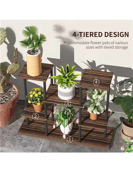 Outsunny Four-Tier Wooden Shelf Plant Stand