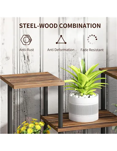 Outsunny Four-Tier Wooden Shelf Plant Stand