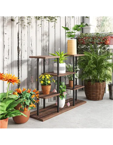 Outsunny Four-Tier Wooden Shelf Plant Stand