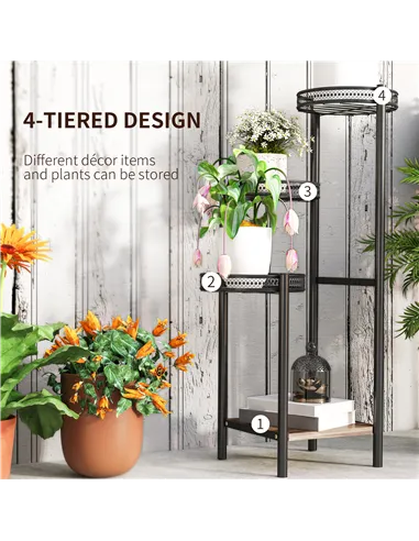 Outsunny Four-Tier Steel Plant Stand - Black