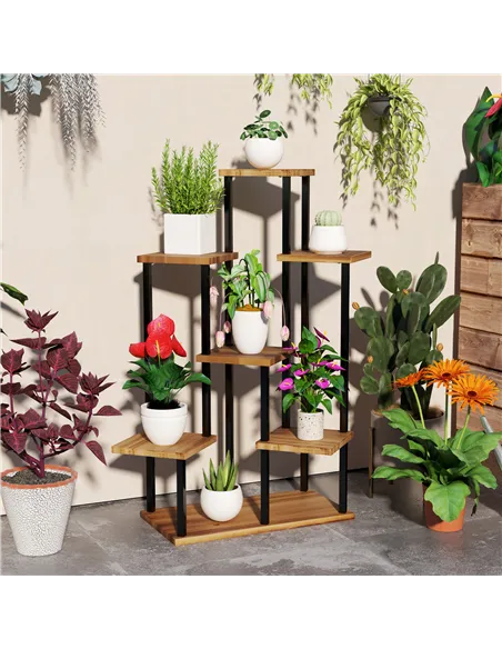 Outsunny Seven Wooden Shelf Plant Stand