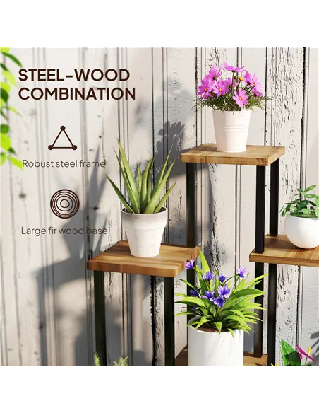 Outsunny Seven Wooden Shelf Plant Stand