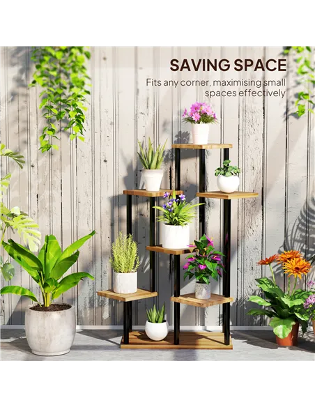 Outsunny Seven Wooden Shelf Plant Stand