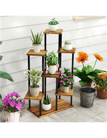 Outsunny Seven Wooden Shelf Plant Stand
