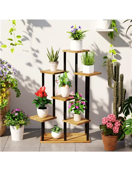 Outsunny Seven Wooden Shelf Plant Stand