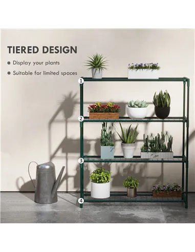 Outsunny Modern Plant Stand, 4-Tier Planter Holder with Steel Frame, Outdoor Flower Display Rack for Potted Plants Garden Balcon