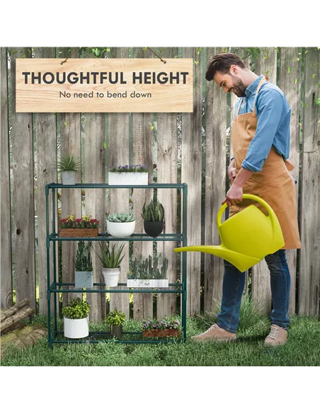 Outsunny Modern Plant Stand, 4-Tier Planter Holder with Steel Frame, Outdoor Flower Display Rack for Potted Plants Garden Balcon