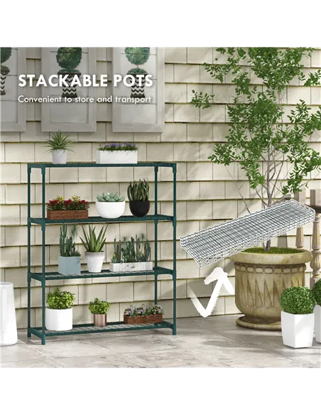 Outsunny Modern Plant Stand, 4-Tier Planter Holder with Steel Frame, Outdoor Flower Display Rack for Potted Plants Garden Balcon