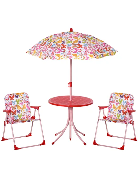 Outsunny Kids Outdoor Bistro Table and Chair Set Butterfly Pattern Garden Patio Backyard with Removable & Height Adjustable Para