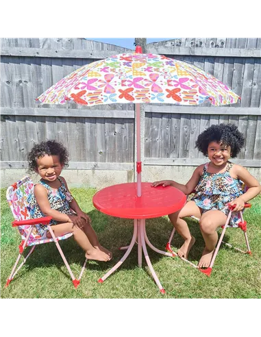 Outsunny Kids Outdoor Bistro Table and Chair Set Butterfly Pattern Garden Patio Backyard with Removable & Height Adjustable Para