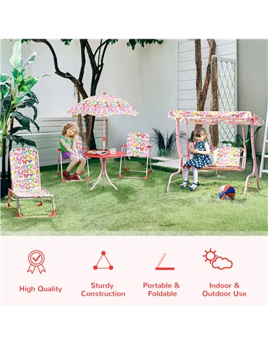 Outsunny Kids Outdoor Bistro Table and Chair Set Butterfly Pattern Garden Patio Backyard with Removable & Height Adjustable Para