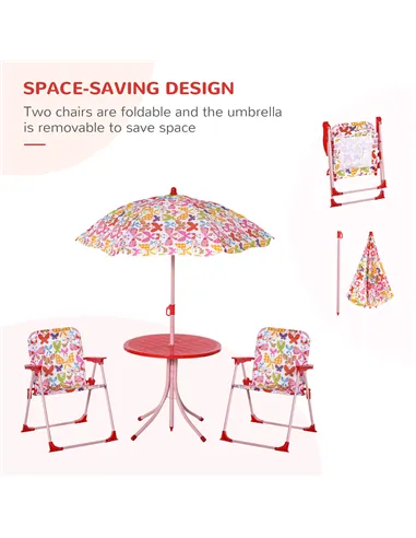 Outsunny Kids Outdoor Bistro Table and Chair Set Butterfly Pattern Garden Patio Backyard with Removable & Height Adjustable Para